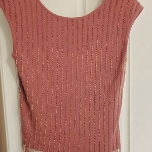 Look closely!  Stunning top; knit with shiny beading and fringe